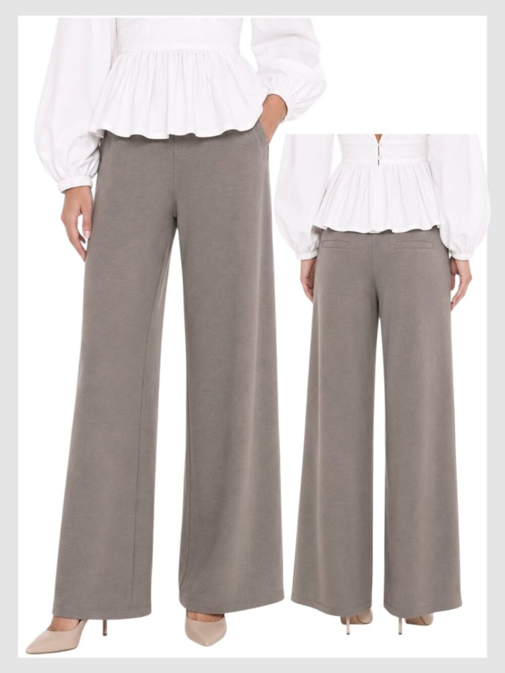 Summum Wide Leg Scuba Pants Clay Taupe L